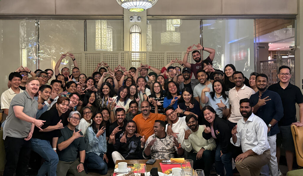 WordCamp Asia 2025 Organizing Team, taken during the organizer's dinner event the night before the Contributor Day event.