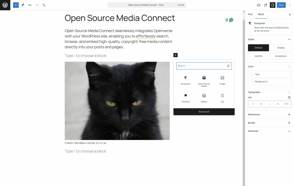 Open Source Media Connect block where you can use it in your post
