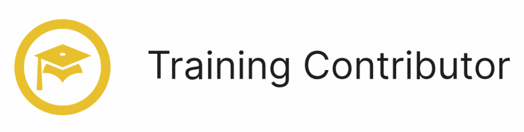 Gold circular badge enclosing a graduation cap icon, followed by the text "Training Contributor."