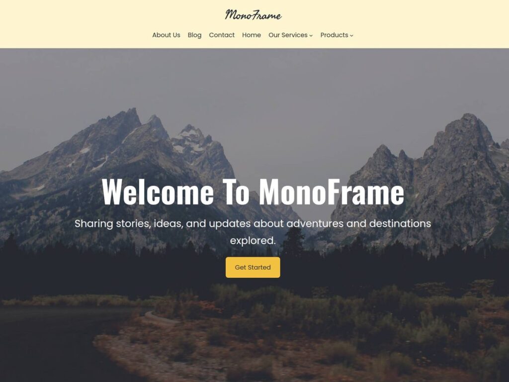 Screen preview of MonoFrame, a WordPress theme